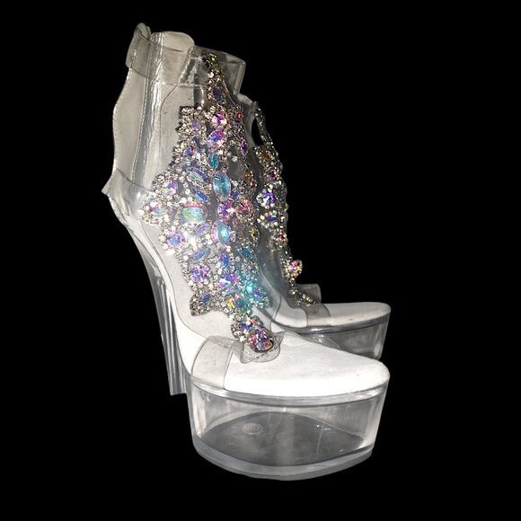 Size 7 jeweled platform dancer heels - Picture 3 of 4